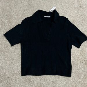 NWT Abercrombie & Fitch Collared Black Short Sleeve Sweater